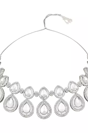 silver plated traditional stone choker necklace jewellery set