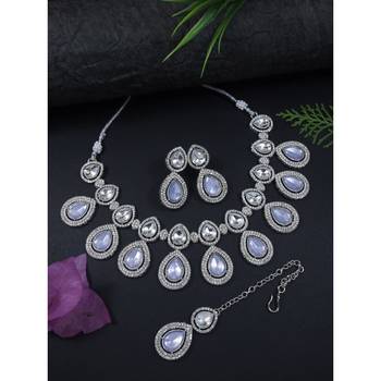 silver plated traditional stone choker necklace jewellery with earrings set 1