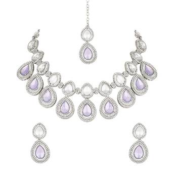 silver plated traditional stone choker necklace jewellery with earrings set 2