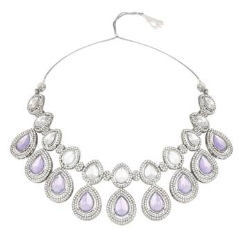 silver plated traditional stone choker necklace jewellery with earrings set 3