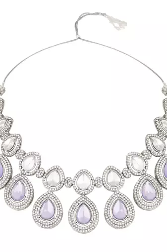silver plated traditional stone choker necklace jewellery with earrings set