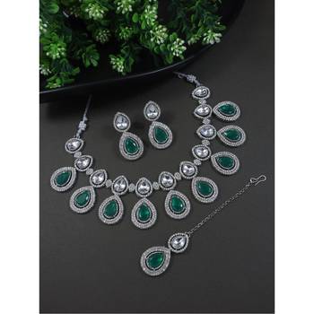 silver plated traditional stone choker necklace jewellery with earrings set for women/girls  1