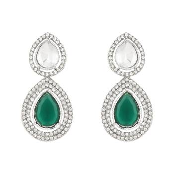 silver plated traditional stone choker necklace jewellery with earrings set for women/girls  4