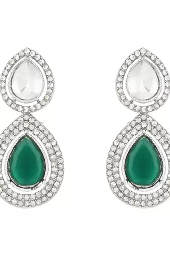 silver plated traditional stone choker necklace jewellery with earrings set for women/girls 