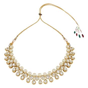 traditional kundan & pearls choker necklace jewellery set with earrings 2