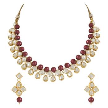 traditional kundan & pearls choker necklace jewellery set with earrings 2