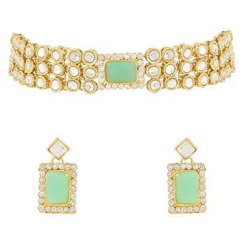 traditional handcrafted stone kundan studded choker necklace jewellery set 1
