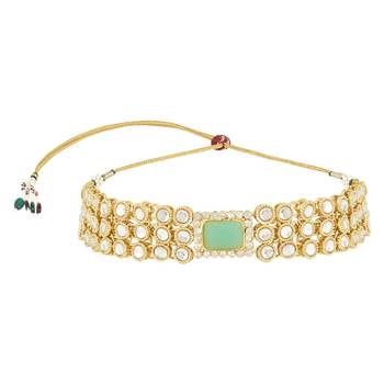 traditional handcrafted stone kundan studded choker necklace jewellery set 2