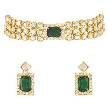 traditional handcrafted stone kundan studded choker necklace jewellery with earrings set 1