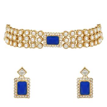 traditional handcrafted stone kundan studded choker necklace jewellery set 2
