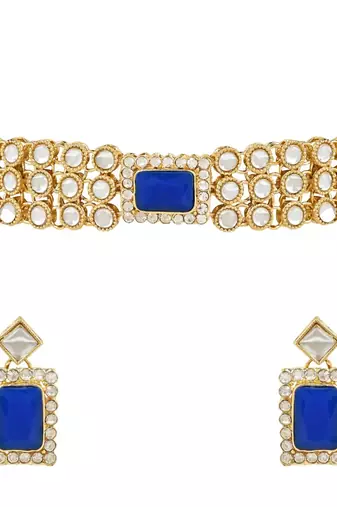 traditional handcrafted stone kundan studded choker necklace jewellery set