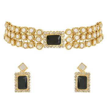 traditional handcrafted stone kundan studded choker necklace jewellery set 2