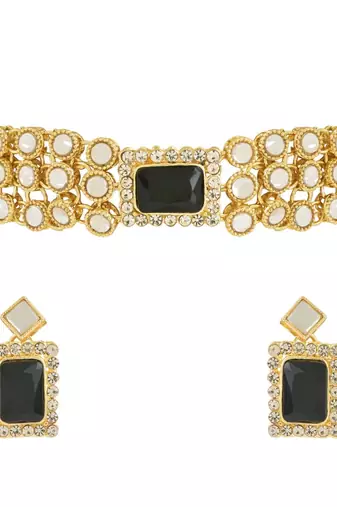 traditional handcrafted stone kundan studded choker necklace jewellery set