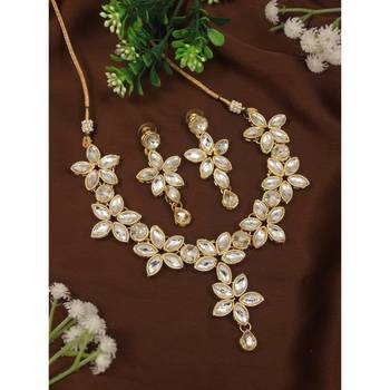 traditional floral design kundan studed necklace jewellery set with earrings for women and girls  1