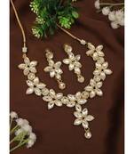 traditional floral design kundan studed necklace jewellery set with earrings for women and girls