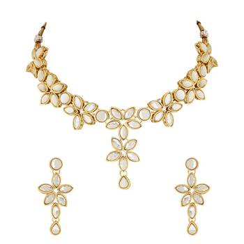 traditional floral design kundan studed necklace jewellery set with earrings for women and girls  2