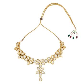 traditional floral design kundan studed necklace jewellery set with earrings for women and girls  3
