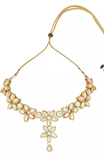 traditional floral design kundan studed necklace jewellery set with earrings for women and girls 