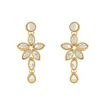 traditional floral design kundan studed necklace jewellery set with earrings for women and girls  4