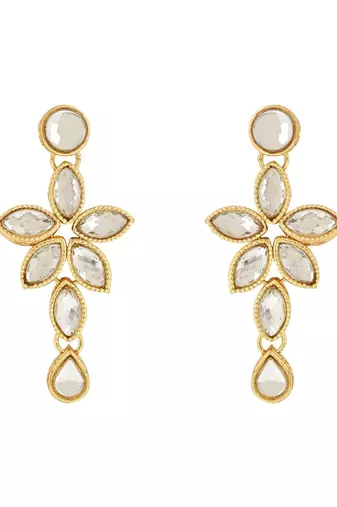 traditional floral design kundan studed necklace jewellery set with earrings for women and girls 