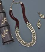 traditional stunning maroon meenakari kundan studded pearl necklace jewellery set