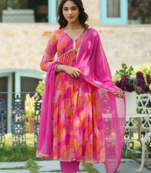 Women's Pink Georgette Kurta Pant Suit Set