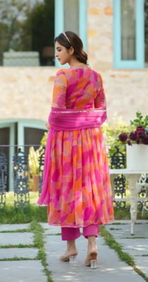 Women's Pink Georgette Kurta Pant Suit Set 2