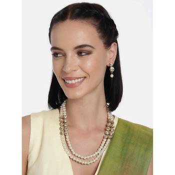 traditional stunning white stone studded layered pearl necklace jewellery set 2