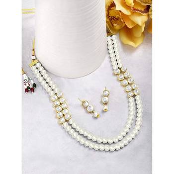 traditional stunning white stone studded layered pearl necklace jewellery set 4