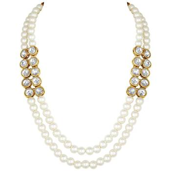 traditional stunning white stone studded layered pearl necklace jewellery set 5