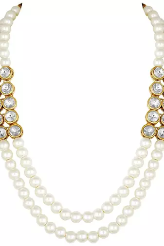traditional stunning white stone studded layered pearl necklace jewellery set