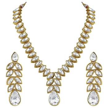 traditional blue stone studded necklace jewellery set with dangle earrings 2
