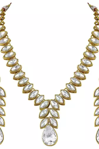 traditional blue stone studded necklace jewellery set with dangle earrings