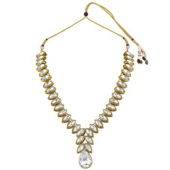 traditional blue stone studded necklace jewellery set with dangle earrings 4