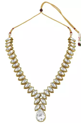 traditional blue stone studded necklace jewellery set with dangle earrings
