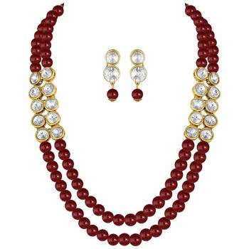 traditional stunning white stone studded layered pearl necklace jewellery set 3