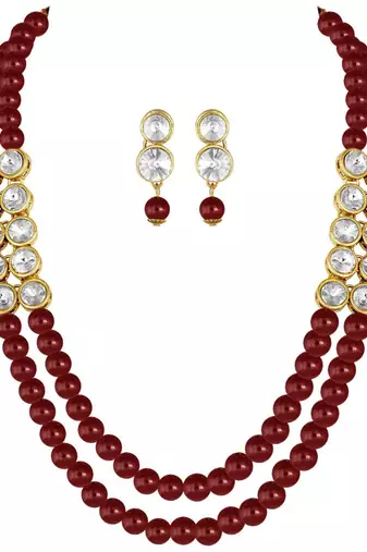 traditional stunning white stone studded layered pearl necklace jewellery set