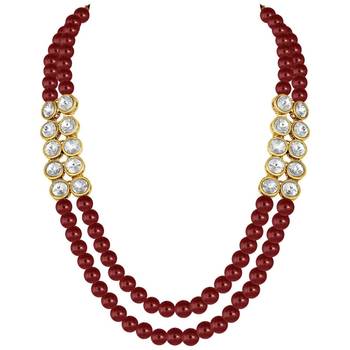 traditional stunning white stone studded layered pearl necklace jewellery set 4
