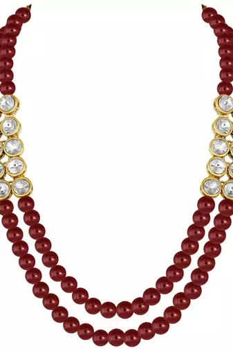 traditional stunning white stone studded layered pearl necklace jewellery set