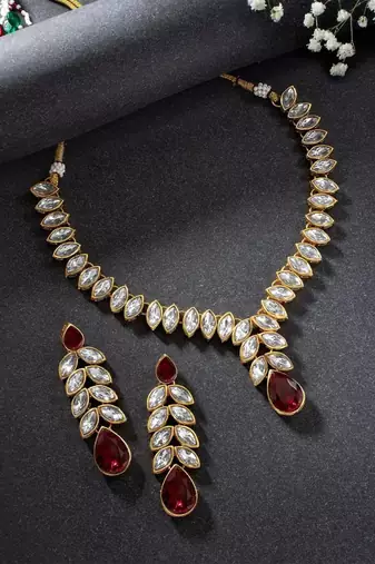 traditional blue stone studded necklace jewellery set with dangle earrings