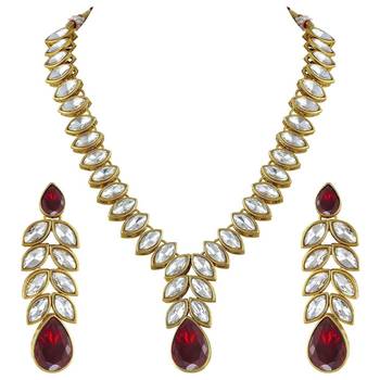 traditional blue stone studded necklace jewellery set with dangle earrings 3