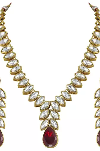 traditional blue stone studded necklace jewellery set with dangle earrings