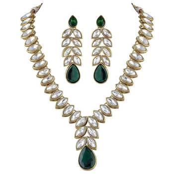 traditional blue stone studded necklace jewellery set with dangle earrings 3
