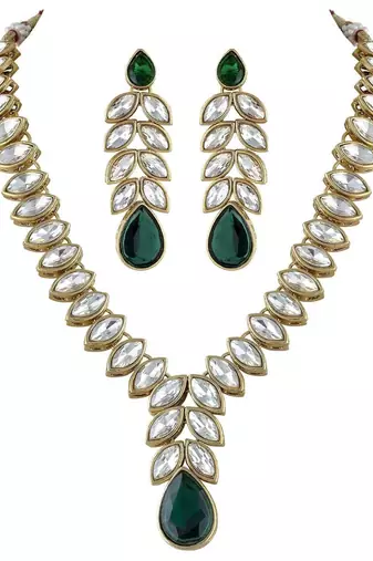 traditional blue stone studded necklace jewellery set with dangle earrings