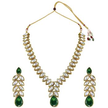 traditional blue stone studded necklace jewellery set with dangle earrings 4