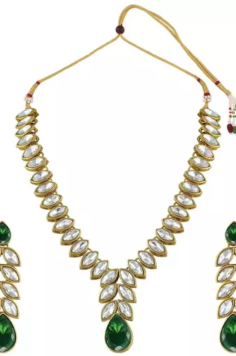 traditional blue stone studded necklace jewellery set with dangle earrings