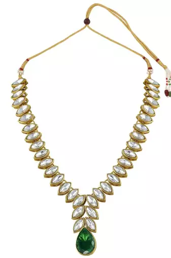 traditional blue stone studded necklace jewellery set with dangle earrings