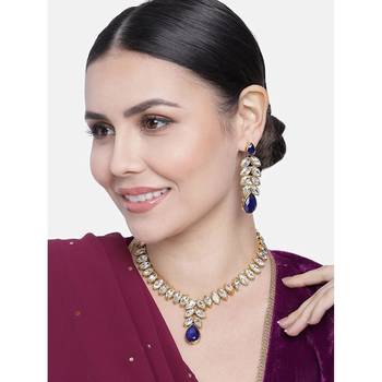 traditional blue stone studded necklace jewellery set with dangle earrings 1