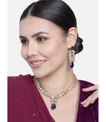 traditional blue stone studded necklace jewellery set with dangle earrings