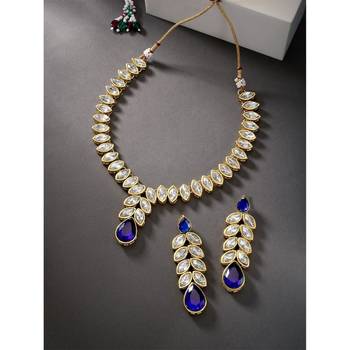 traditional blue stone studded necklace jewellery set with dangle earrings 2
